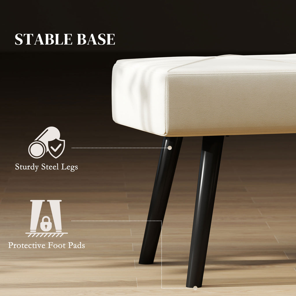 Upholstered Hallway Bench, End of Bed Bench with X-Shape Design and Steel Legs, Cream