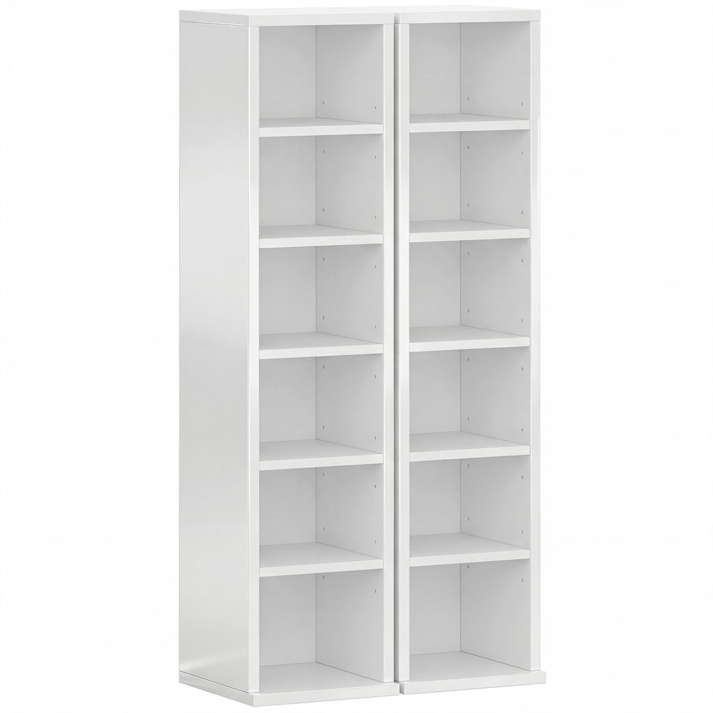 Set of 2 CD Media Display Shelf Unit Tower Rack with Adjustable Shelves, High Gloss White