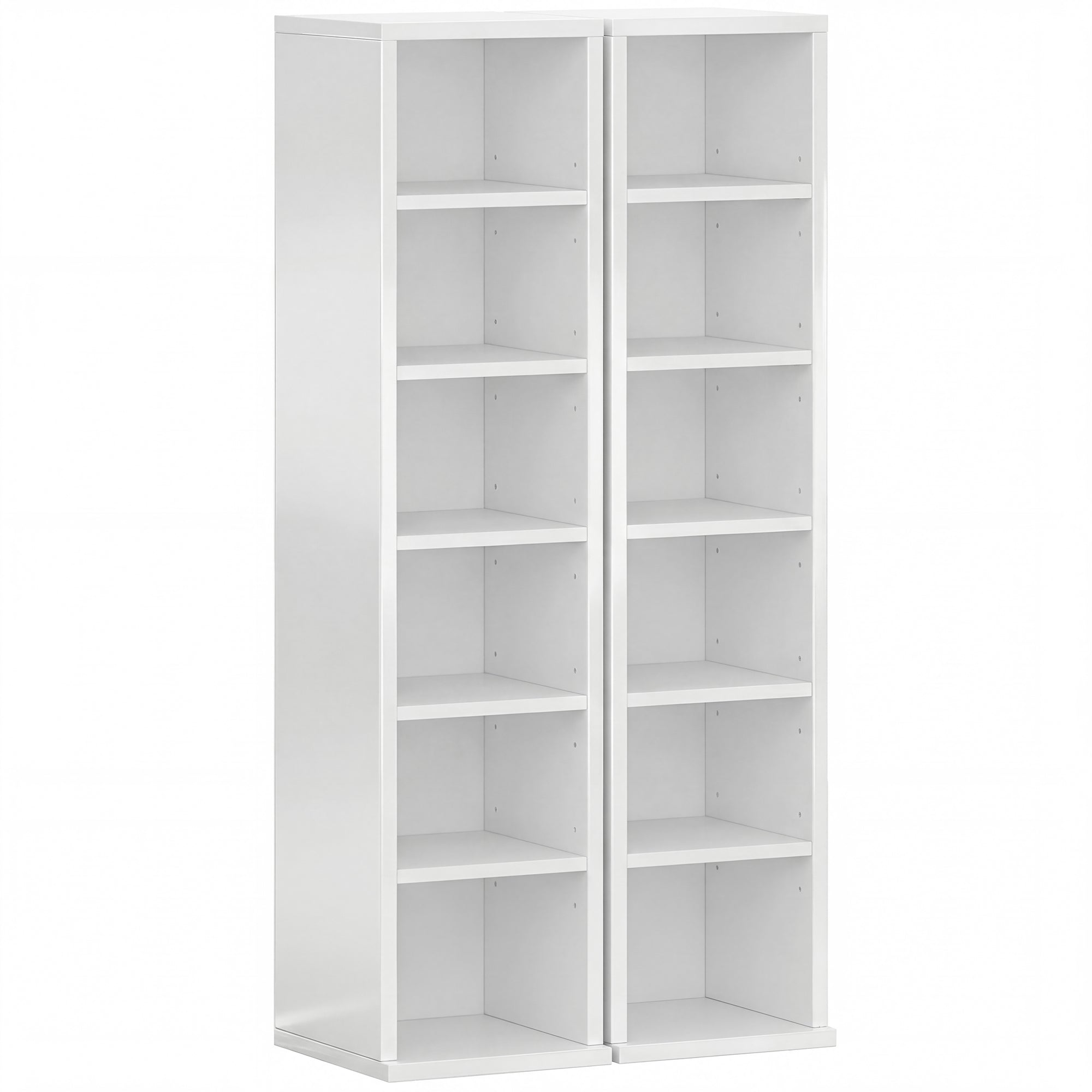 Set of 2 CD Media Display Shelf Unit Tower Rack with Adjustable Shelves, High Gloss White
