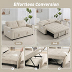 Corduroy Click Clack Sleeper Sofa with Pull Out Design, 2 Seater Sofa Bed, Cream White