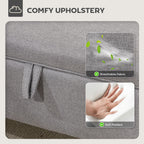 30L Linen Storage Ottoman Padded Footstool with Rubberwood Legs for Storage Box, Bed End, Shoe Bench, Seating, Light Grey