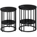 Set of Two Marble-Effect Coffee Tables - Black