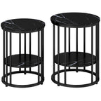 Set of Two Marble-Effect Coffee Tables - Black