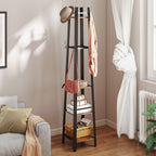 Industrial-Style Four Shelf Coat Stand - Brown/Black