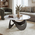 Coffee Table Sintered Stone Top Adjustable Foot Pads Modern Centre Table for Living Room White and Black