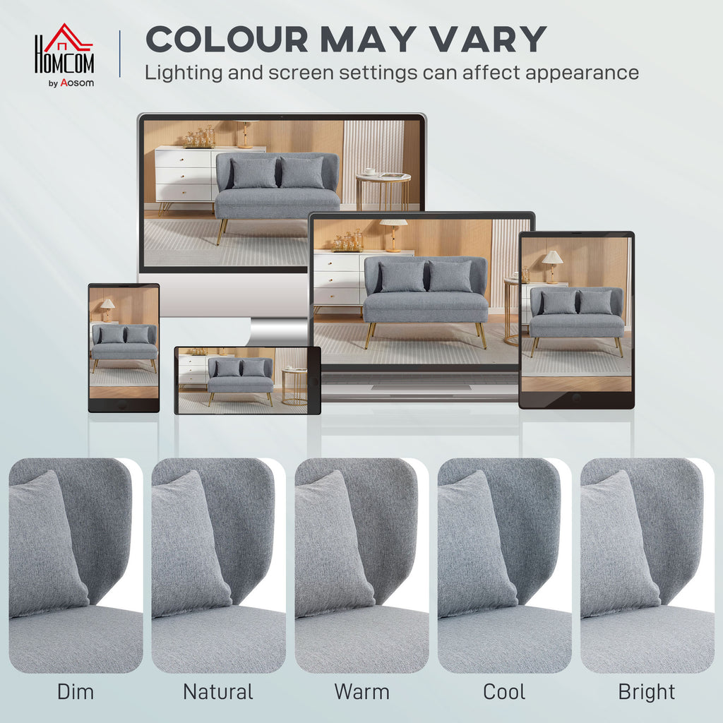 2 Seater Sofa, Linen-look Fabric Small Sofa with Wing Back, Thick Seat, Metal Legs, Light Grey