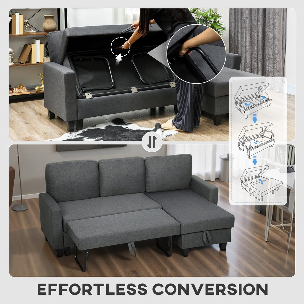 Three-Seater Storage Sofa Bed -  Charcoal Grey