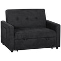 Loveseat Sofa Bed, Convertible Bed Settee with 2 Pillows, Side Pockets, Black