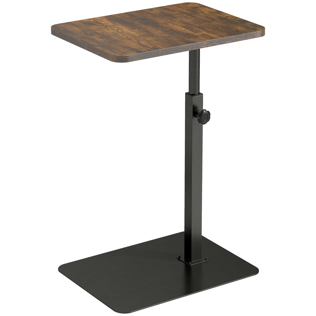 C Shaped Side Table, Small End Table with Adjustable Height and Metal Base for Living Room, Bedroom, Rustic Brown