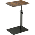 C Shaped Side Table, Small End Table with Adjustable Height and Metal Base for Living Room, Bedroom, Rustic Brown