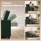 2 Seater Sofa Bed, 3-in-1 Convertible Pull Out Sleeper Sofa with Click-Clack Adjustable Backrest, Dark Green