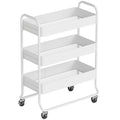 HOMCOM 3-Tier Storage Trolley on Wheels with Mesh Baskets - White