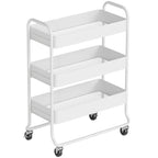 HOMCOM 3-Tier Storage Trolley on Wheels with Mesh Baskets - White