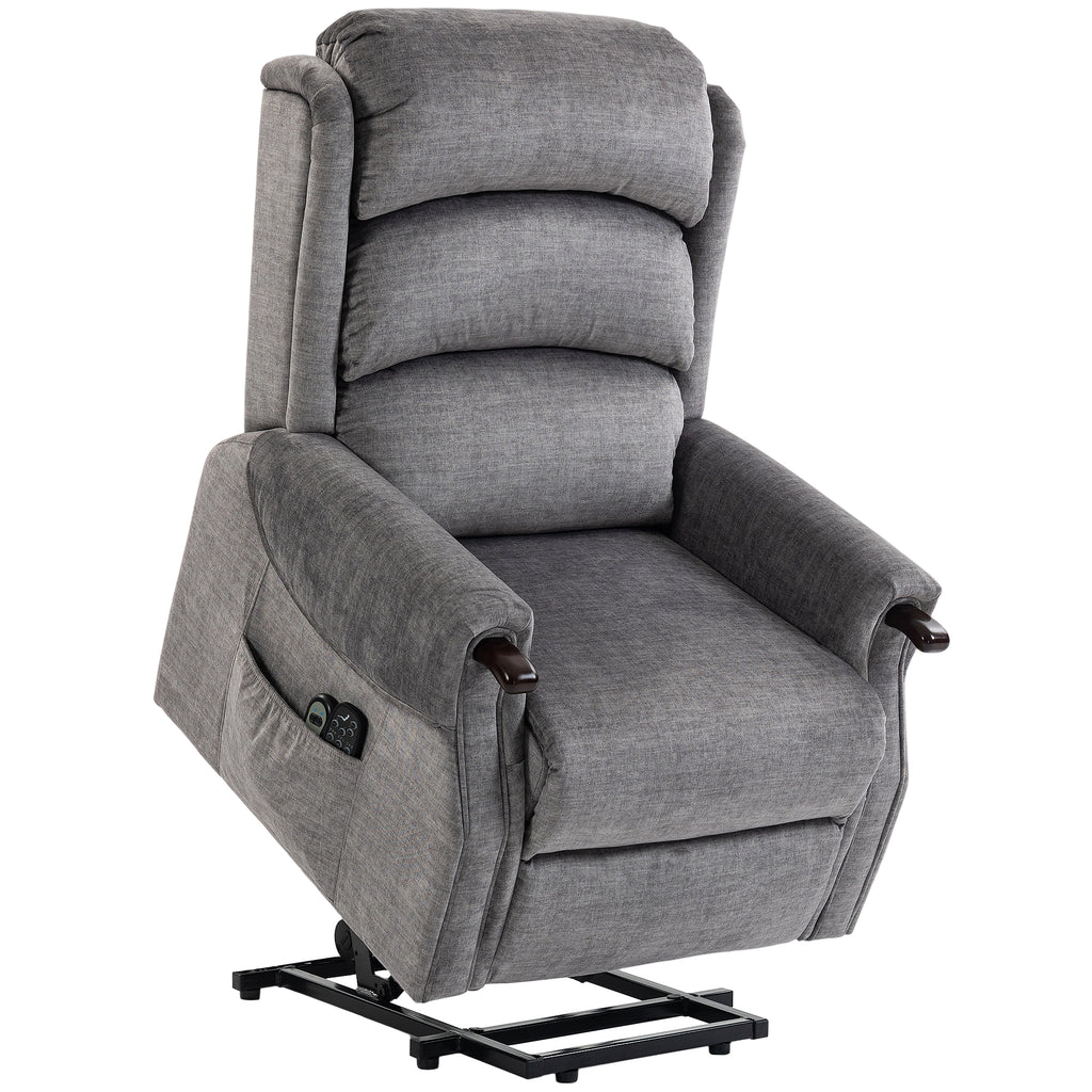 Power Lift Recliner with Vibration Massage and Heat, Lift Chair for Tall with Wood Grip, Pocket Spring, Light Grey