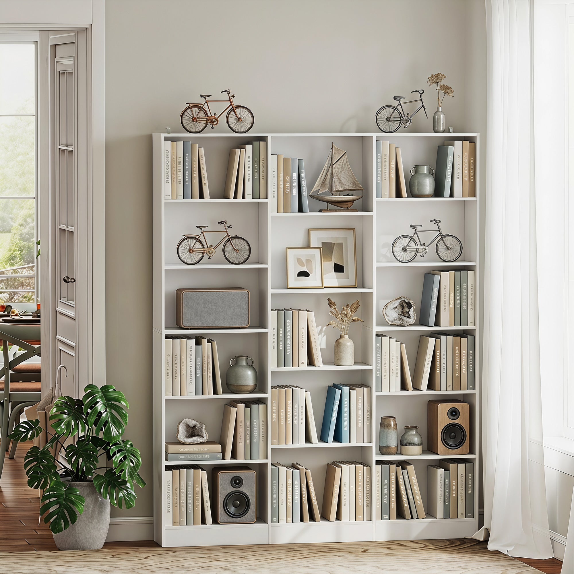 Bookcase with Open Storage, 6-Tier Bookshelf with Anti-Tipping Hardware, White
