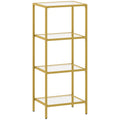 4-Tier Shelving Unit, Glass Shelf, Vertical Storage Shelf for Living Room, Home Office, Bedroom, Bathroom, Gold Tone