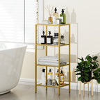 4-Tier Shelving Unit, Glass Shelf, Vertical Storage Shelf for Living Room, Home Office, Bedroom, Bathroom, Gold Tone