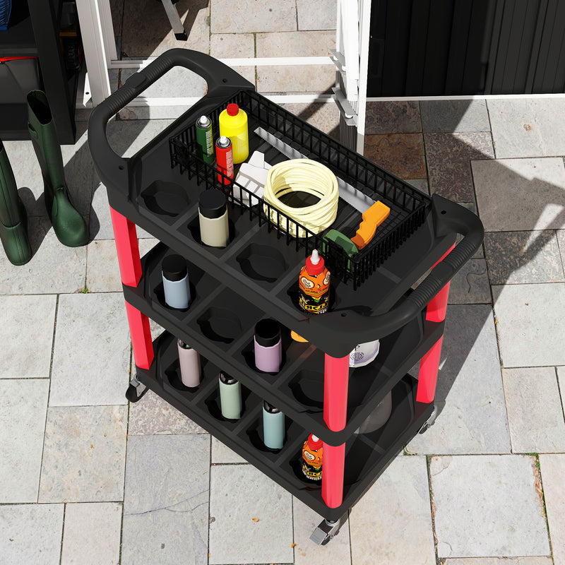 3-Tier Rolling Tool Trolley with Handles, 91kg Capacity – Black/Red – image 9 of 9