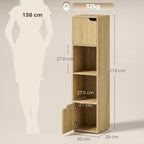 Narrow Bookcase, 4-Tier Bookshelf, Storage Cabinet with doors for Living Room, Bedroom, Oak