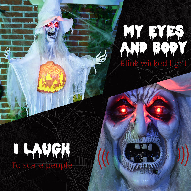 183cm Hanging Witch with Pumpkin, Glowing Eyes & Sound – image 5 of 9