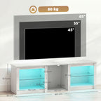 70in TV Stand, with LED Lights and Storage - White