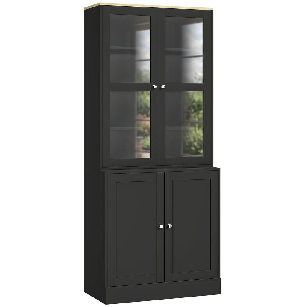 Modern Bookcase Display Storage Unit with Glass Doors Adjustable Shelves, Black