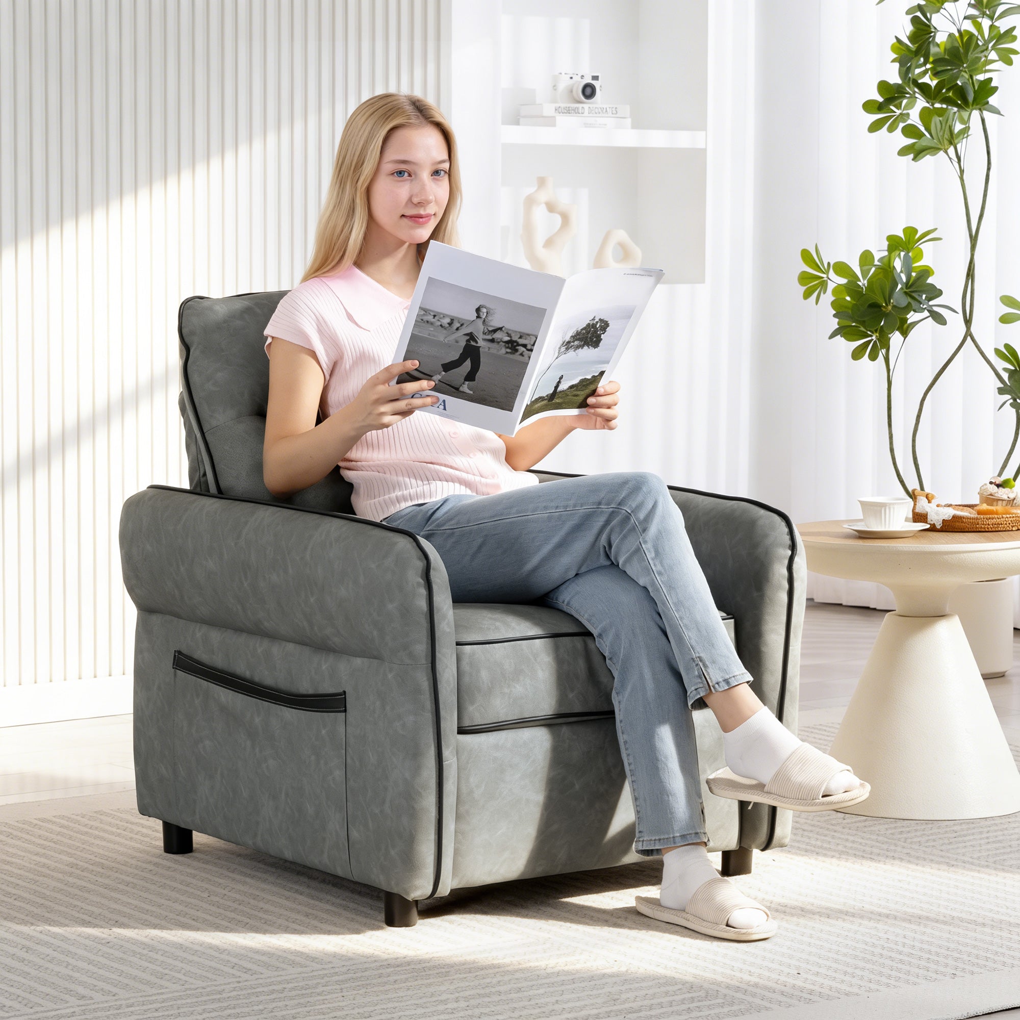 Accent Chair, Faux Leather Armchair - Grey