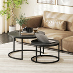 Set of Two Wood-Effect Stacking Tables - Black Wood Grain