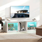 70in TV Stand, with LED Lights and Storage - White