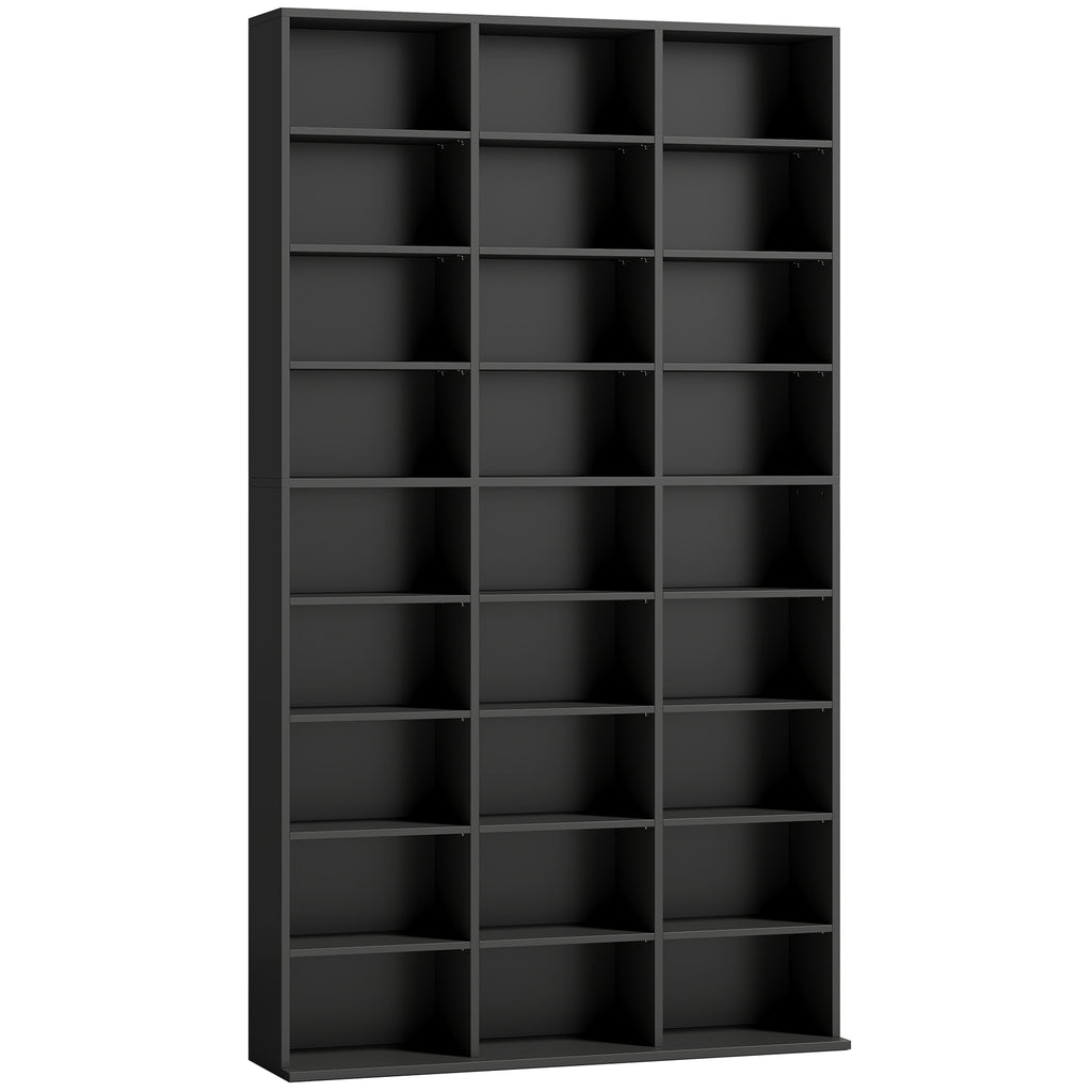 835 CD/500 DVD Storage Unit, Blu-ray Media Storage Shelf with 27 Compartments and 21 Adjustable Shelves, Black