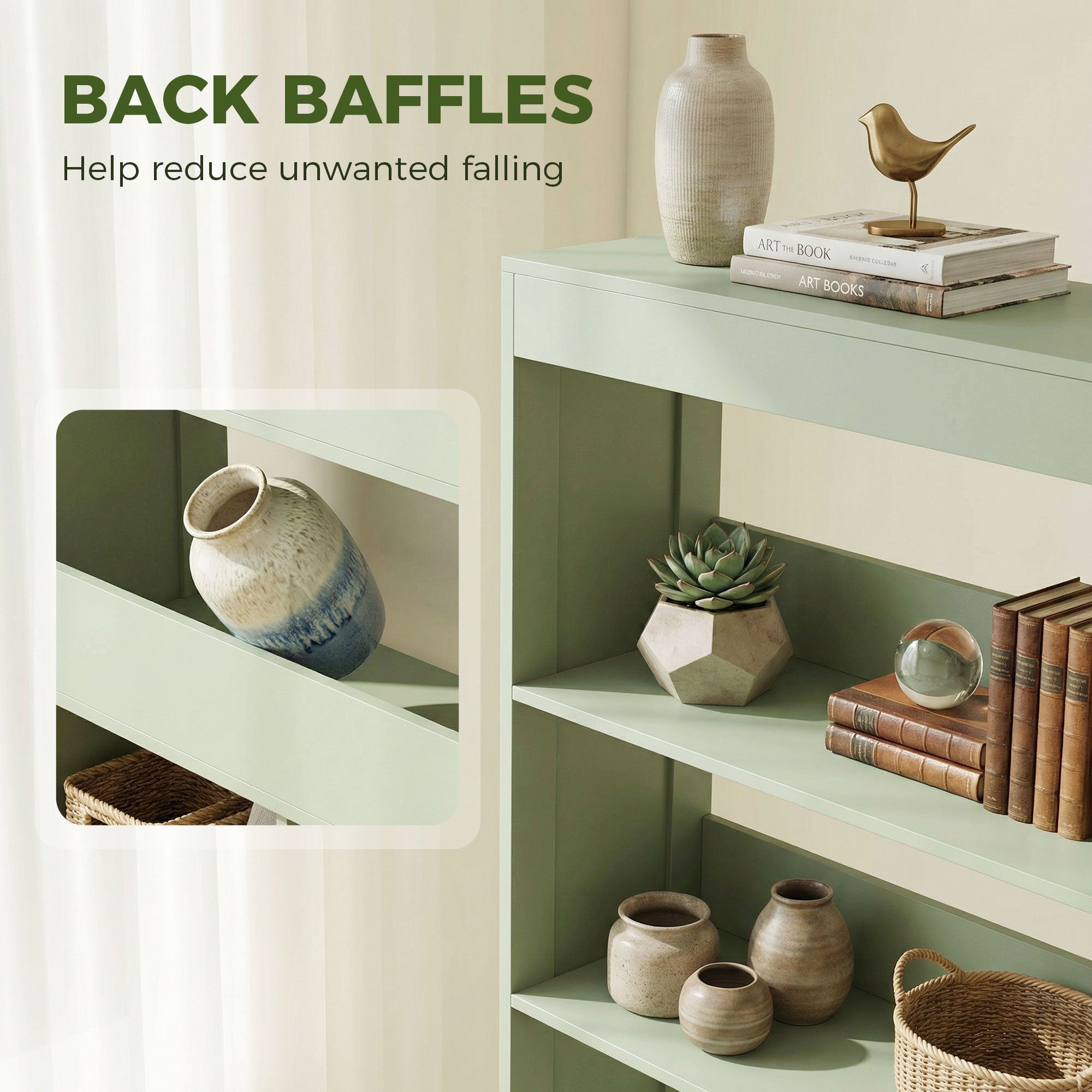 Bookcase, 6-Tier Bookshelf with Open Storage Shelves, Cubes, 180 cm Tall Display Shelf with Anti-Tipping Design, Green
