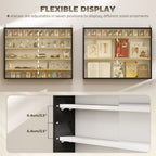 5-Tier Wall Display Cabinet,  Wall Mounted Display Case w/ 4 Adjustable Shelves, Glass Doors, 60x80cm, Black and White