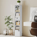 6-Tier Bookcase, Tall Narrow Bookshelf with Drawer and Door - White