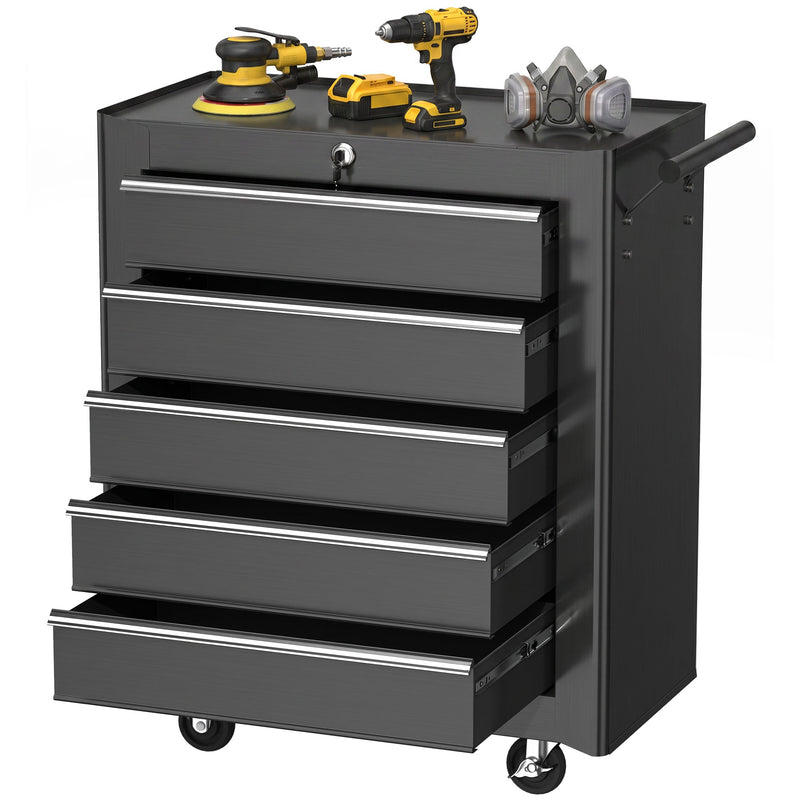 5-Drawer Lockable Rolling Tool Chest with Handle & 2 Keys – Black – image 1 of 9