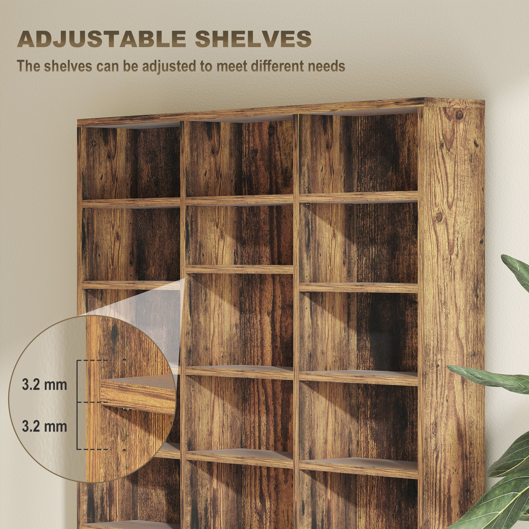 CD Storage Unit with Adjustable Shelves, 102 x 195 cm, Rustic Brown