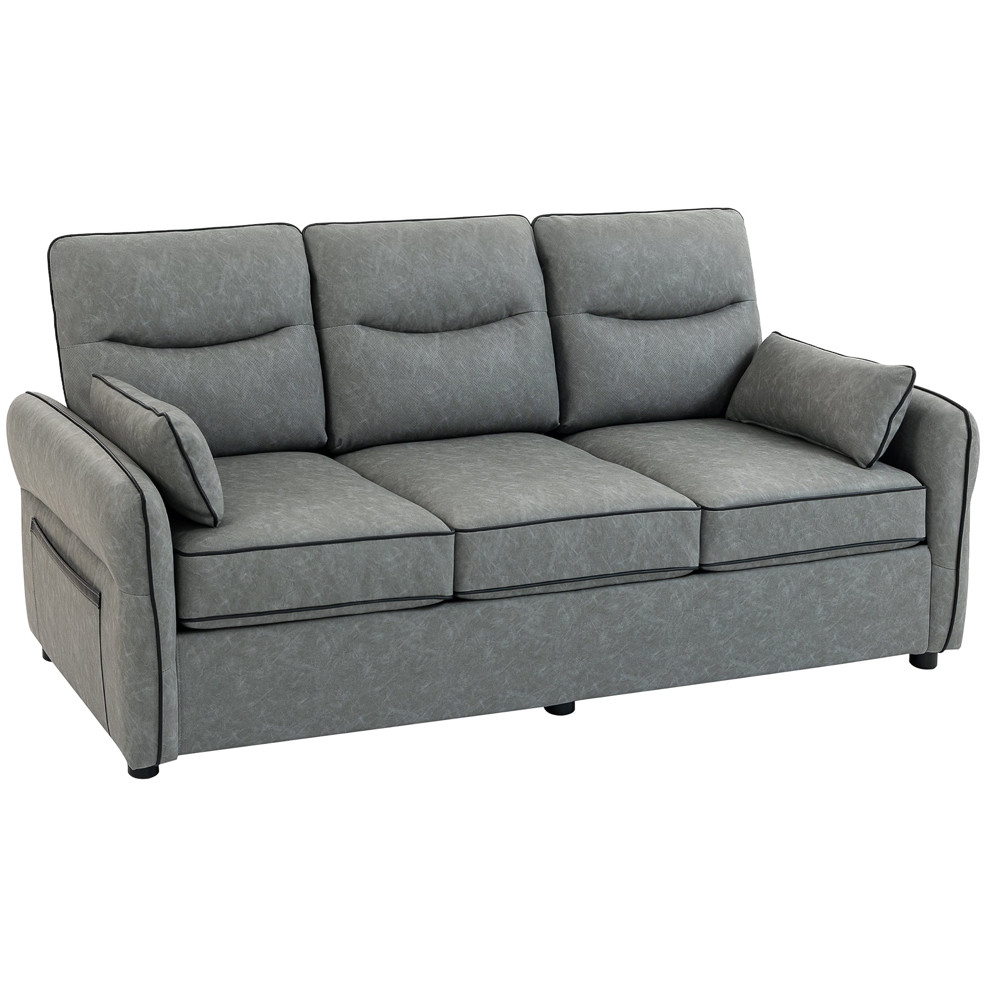 3 Seater Sofa, Faux Leather Couch - Grey