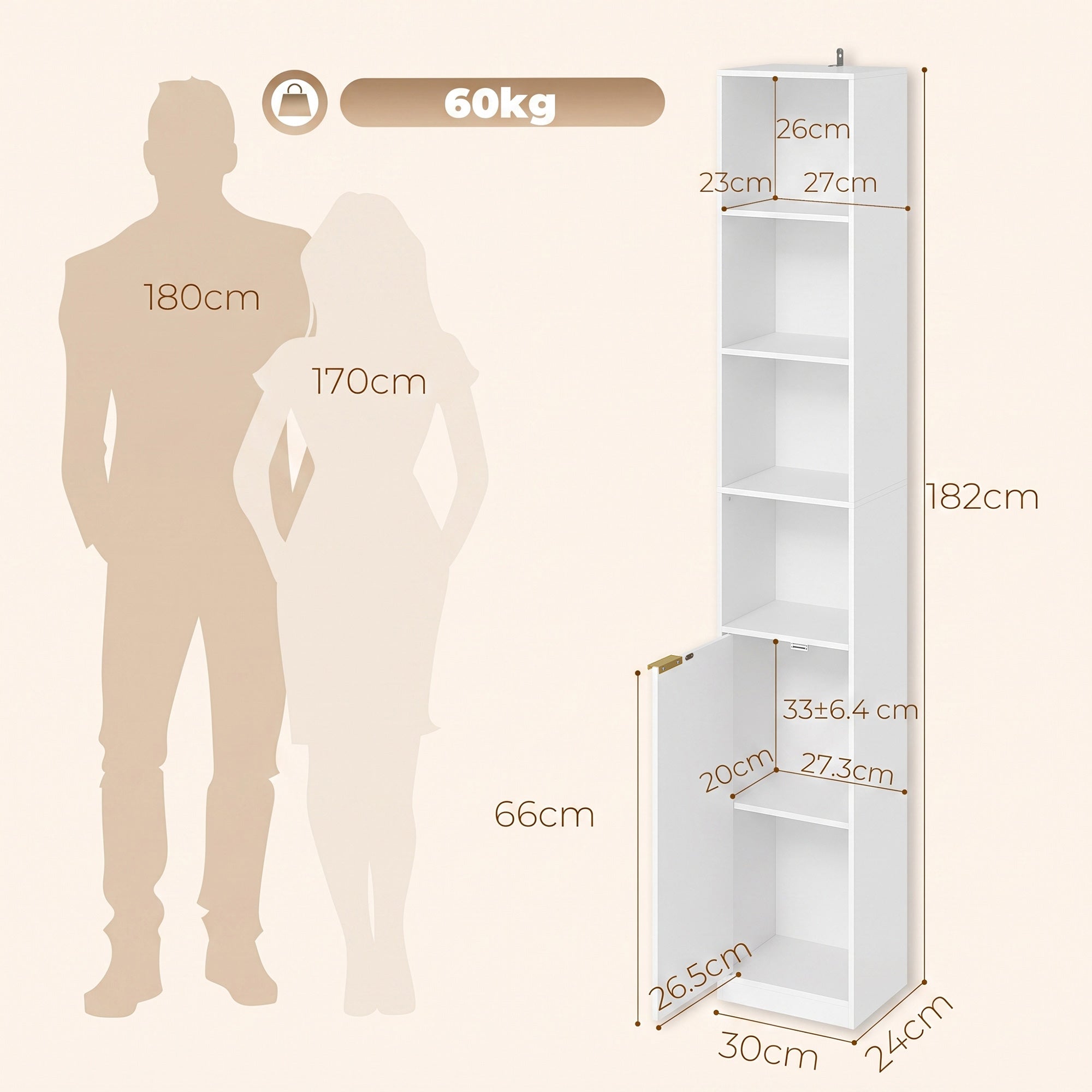Bookcase Adjustable Shelf Bookshelf Anti-Tip Hardware 6-Tier Storage Cabinet White Wood Effect