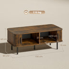 Coffee Table with Storage, Living Room Table with Slatted Tambour Sliding Doors and Adjustable Foot Pads, Rectangular Coffee Table with Elevated Base for Living Room, Rustic Brown