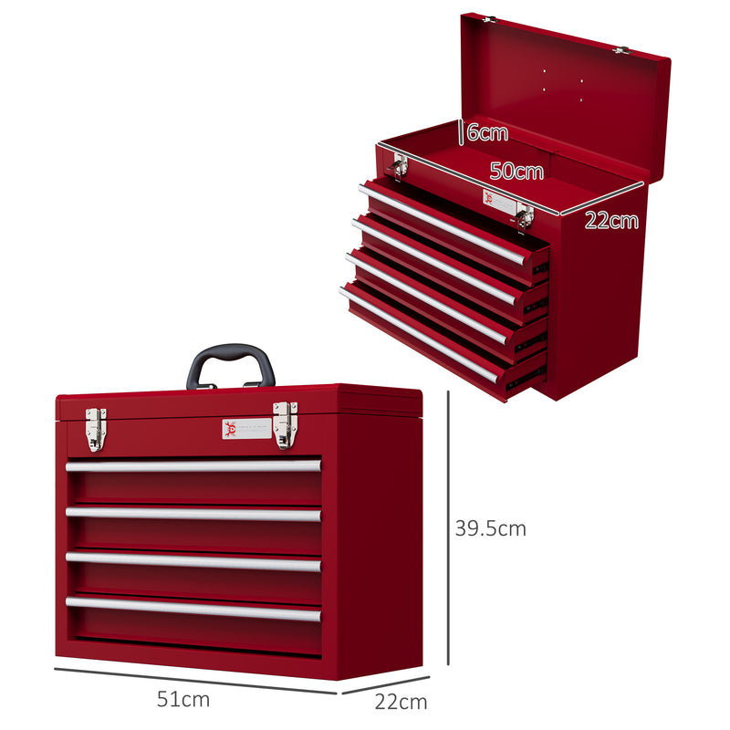 4-Drawer Metal Tool Box with Carry Handle – Red – image 3 of 9
