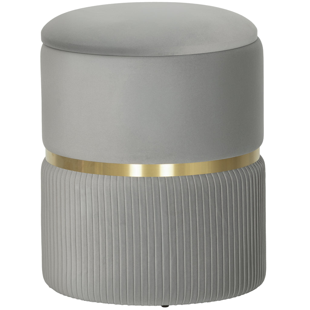 Velvet-Feel Storage Ottoman - Light Grey