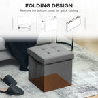 Foldable Velvet-Feel Storage Ottoman - Grey