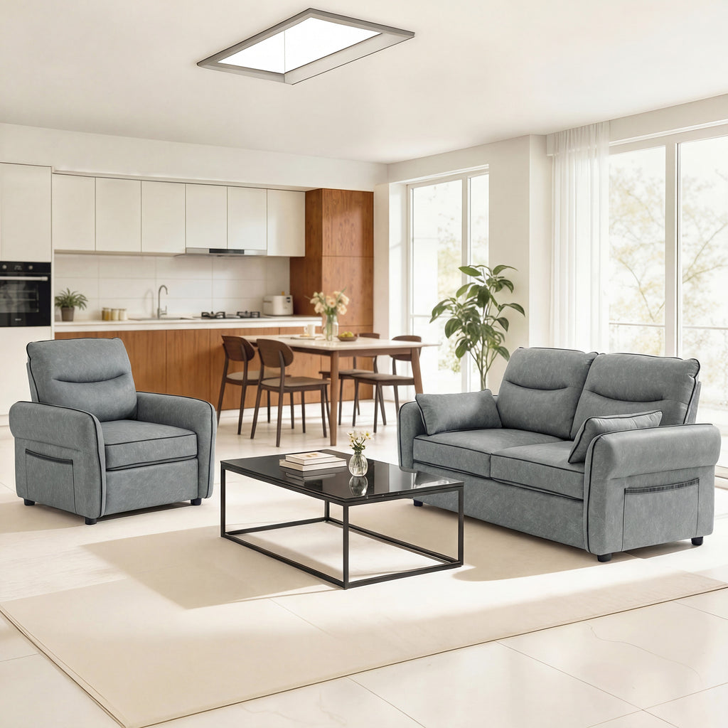 Accent Chair, Faux Leather Armchair - Grey