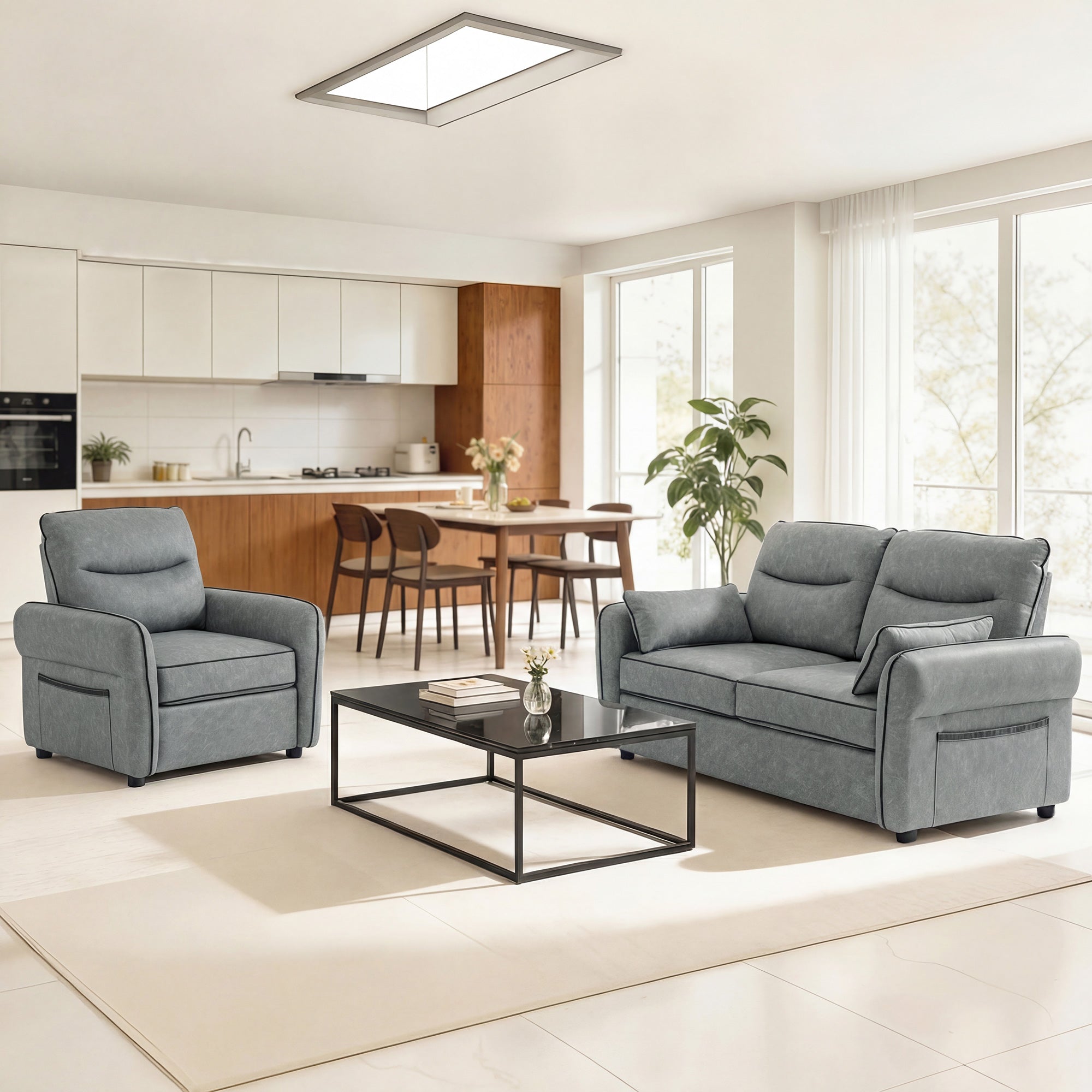 Accent Chair, Faux Leather Armchair - Grey