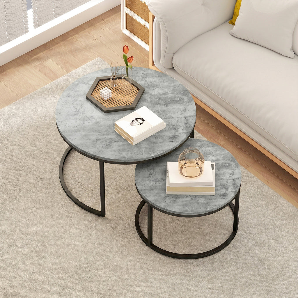 Set of Two Cement-Effect Stacking Tables - Grey