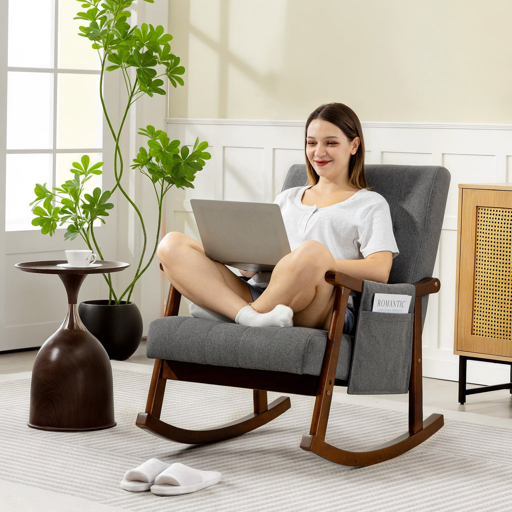 Wood Frame Rocking Accent Chair - Grey
