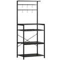 Freestanding Shelving Unit, Industrial Storage Shelf with 6 Hooks and Wine Rack for Living Room, Home Office, Black