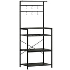 Freestanding Shelving Unit, Industrial Storage Shelf with 6 Hooks and Wine Rack for Living Room, Home Office, Black
