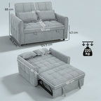 2 Seater Sofa Bed, 3-in-1 Convertible Sleeper Sofa with Click-clack Adjustable Backrest and 2 Pillows, Grey