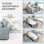 2 Seater Sofa Bed, 3-in-1 Convertible Sleeper Sofa with Click-clack Adjustable Backrest and 2 Pillows, Grey