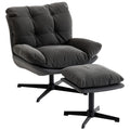 Accent Chair with Footstool, Swivel Lounge Chair with Chenille Upholstery, Metal Base, Dark Grey